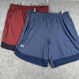 Under Armour Lot Of 2 Training Stretch Shorts Mens XL Blue Red Loose Athletic